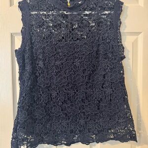 Sleeveless Floral Crochet Lace Top - Navy